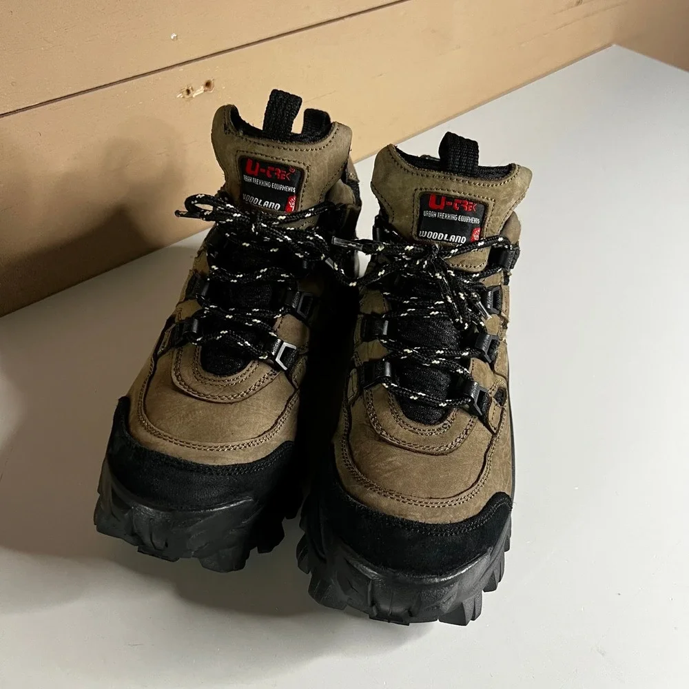 Woodland U-TREK Urban Trekking Boots Khaki Black Leather Chunky Hiking Shoes 40‎